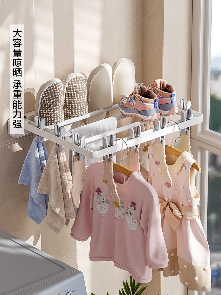 XH-88042 Hongsheng Xinhua Wall-Mounted Folding Drying Rack with 10 Clips - Image 4