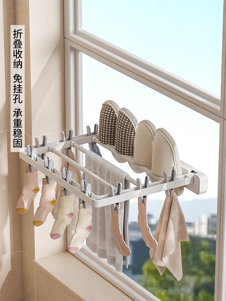 XH-88042 Hongsheng Xinhua Wall-Mounted Folding Drying Rack with 10 Clips - Image 5