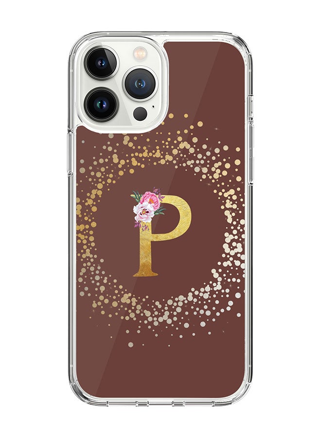 Stylizedd Classic Clear Case For iPhone 14 Pro Max, Hybrid Soft Case Thin Cover- Custom Monogram Initial Letter Floral Pattern Alphabet - P(Brown) - Image 1
