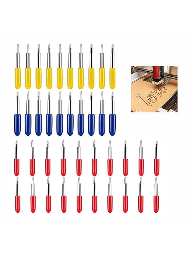 GNAFOTU 40 Pcs Replacement Fine Point Blades, Plotter Blades Deep Cut Blade, Blade Vinyl Cutter Plotter Cutting Blades for Most Plotter, 10Pcs 30 Degree, 20Pcs 45 Degree, 10Pcs 60 Degree, Yellow Red Blue - Image 1