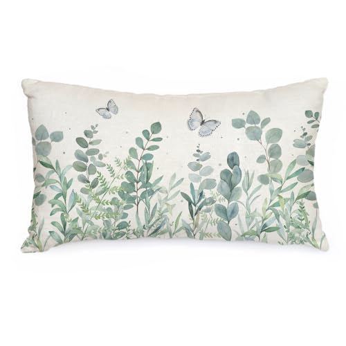 AACORS Spring Pillow Cover 12X20 Inch Eucalyptus Floral Butterfly Decoration Holiday Farmhouse Summer Pillow Case Decor for Home Sofa Couch - Image 1