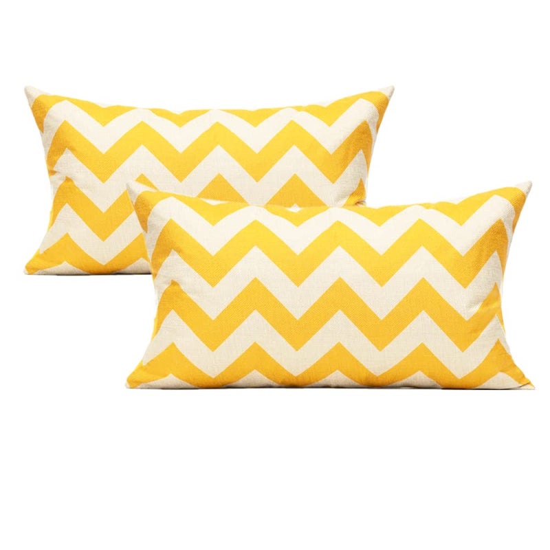 All Smiles Outdoor Decorative Throw Pillow Covers Cushion Cases Home Decor Accent Square 12 x 20 Set of 2 for Couch Sofa,Geometric Yellow&Lemon Color
