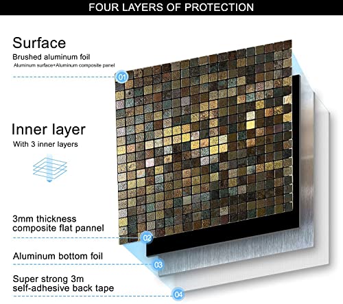 XUANINY Peel and Stick Backsplash Tiles for Kitchen,Bathroom,Fireplace,Self Adhesive Metal Aluminum Mosaic (12"x12") (10, Print Yellow and Green) - Image 2