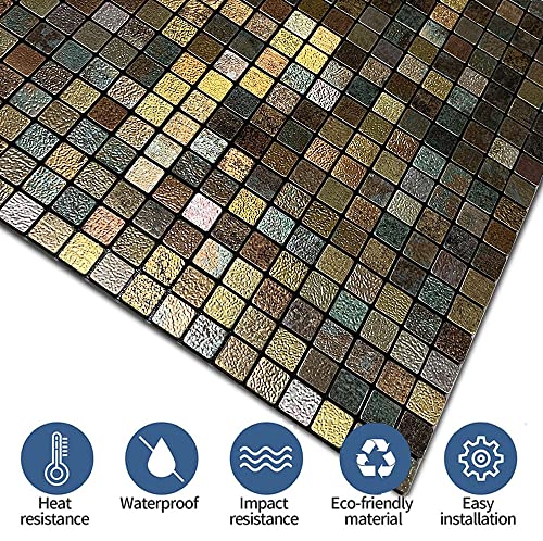 XUANINY Peel and Stick Backsplash Tiles for Kitchen,Bathroom,Fireplace,Self Adhesive Metal Aluminum Mosaic (12"x12") (10, Print Yellow and Green) - Image 5