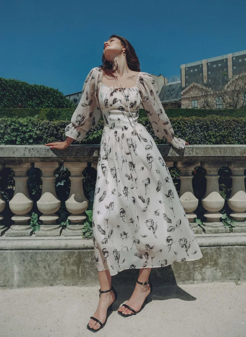 Lichi Lightweight midi dress with tie-up bodice
