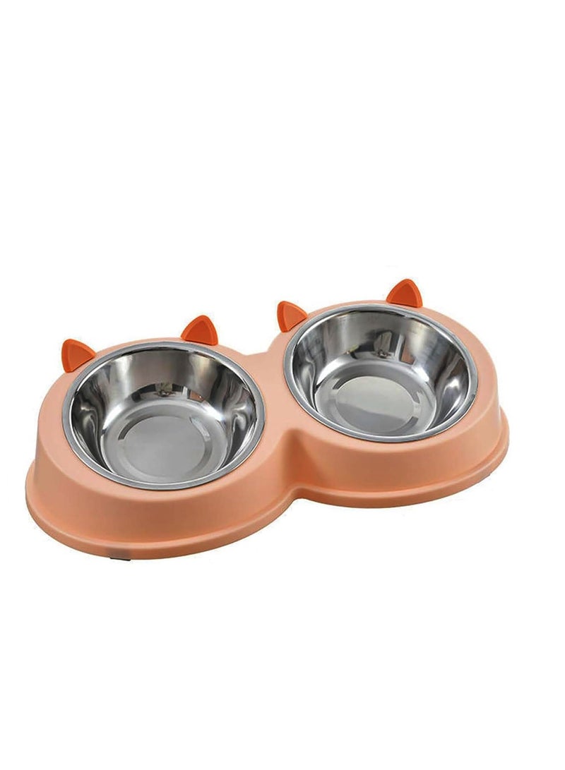 Stainless Steel Double Dog Food And Water Bowls Set With Rubber Base Suitable For Cats And Small Dogs - Image 1