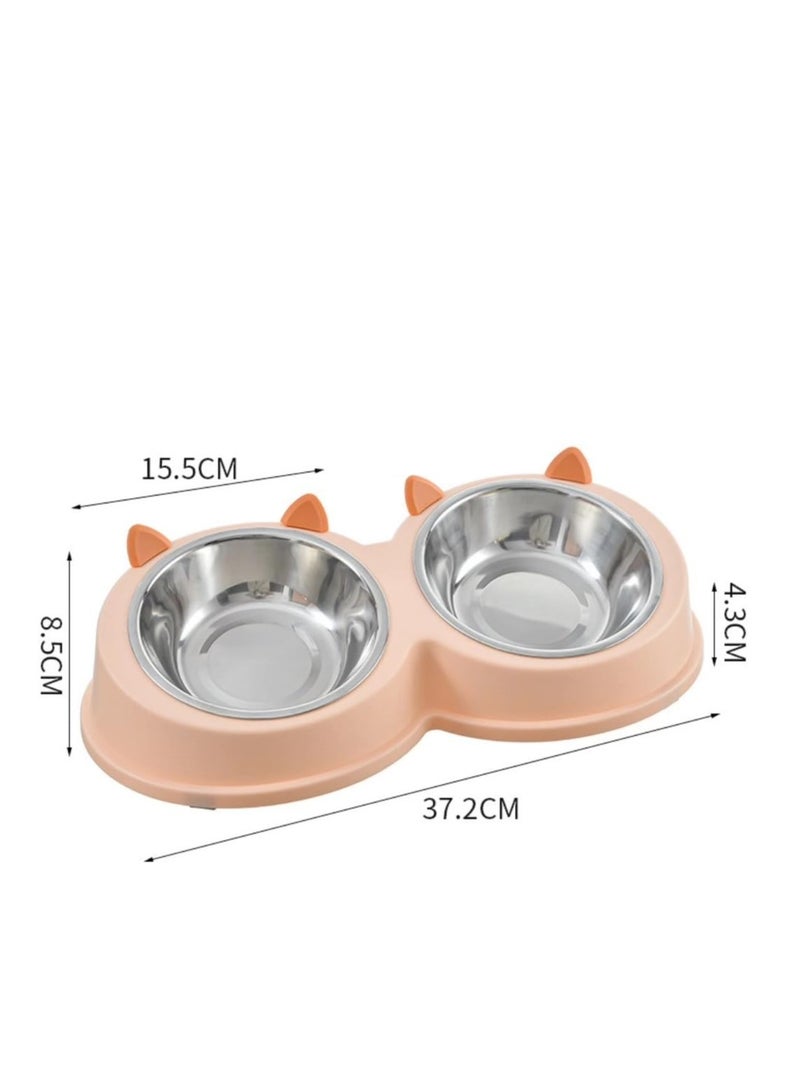 Stainless Steel Double Dog Food And Water Bowls Set With Rubber Base Suitable For Cats And Small Dogs - Image 2