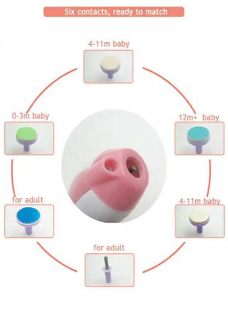 Filly Pink Electric Baby Nail Clipper and File with LED Light - Safety Trimmer for Babies, Drill Kit with Low Noise (6 Attachment Cushions and Nail Trimmer) - Image 3