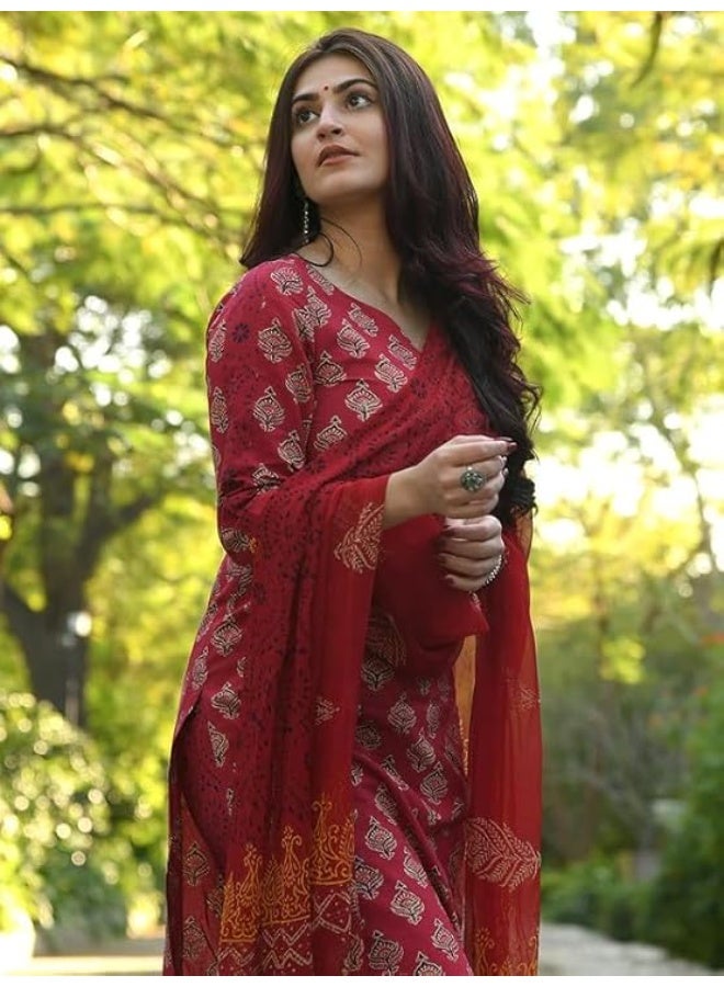 Pinkmint store Kurta Set for Women Straight Printed Straight Kurta & Pant with Dupatta M - Image 3