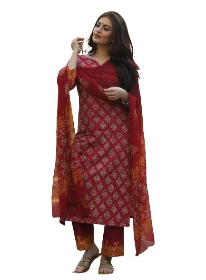 Pinkmint store Kurta Set for Women Straight Printed Straight Kurta & Pant with Dupatta M - Image 1
