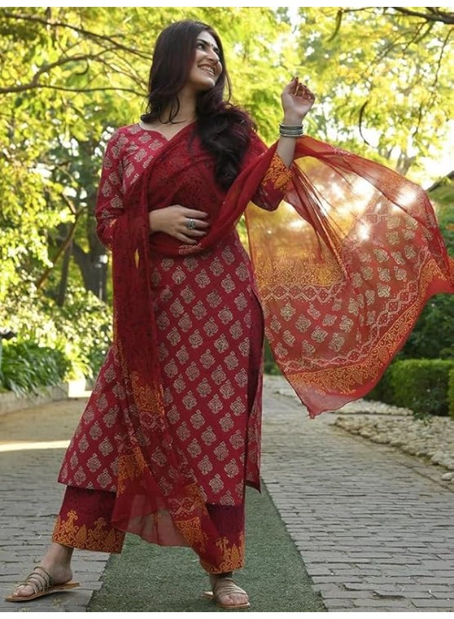 Pinkmint store Kurta Set for Women Straight Printed Straight Kurta & Pant with Dupatta M - Image 4