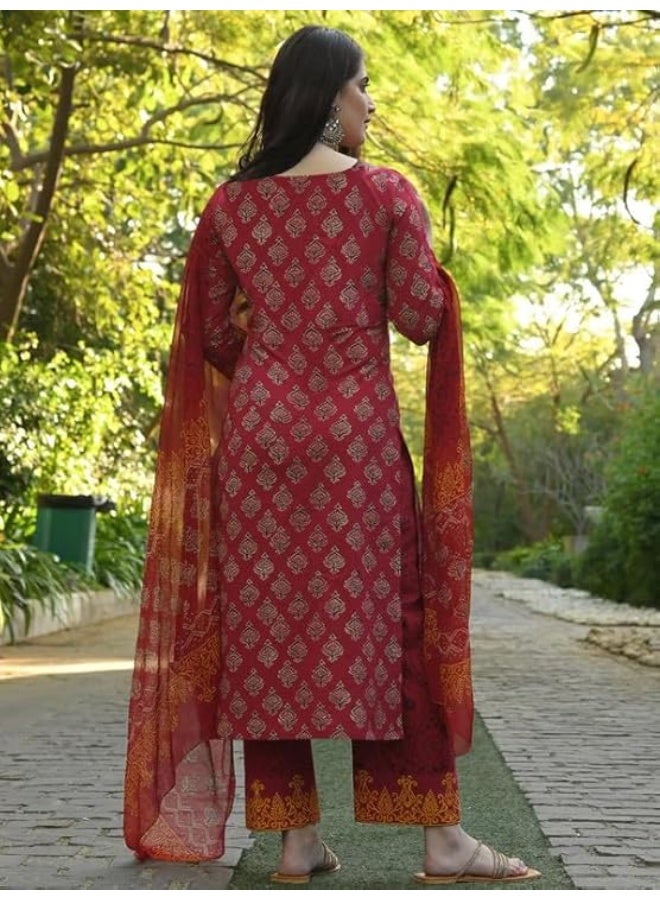 Pinkmint store Kurta Set for Women Straight Printed Straight Kurta & Pant with Dupatta M - Image 2