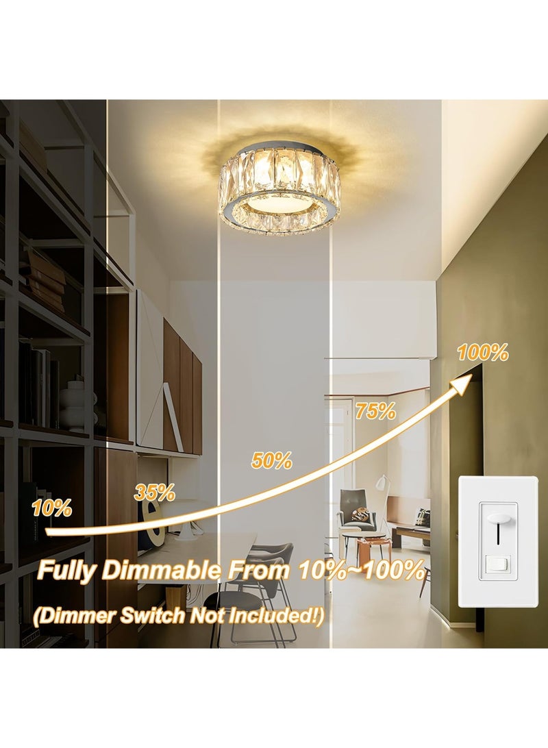 لوبيتيز الحديث قابل للتعديل ضوء الصمام ديلوكس كريستال الذهب جزءا لا يتجزأ من مصباح السقف ، 7.9 بوصة / 20 سم ، 3000K-6000K ثلاثة لون درجة الحرارة ، مصغرة السقف الدائري الثريا ، مناسبة لالممرات والمطابخ والغسيل ، مدخل - Image 4