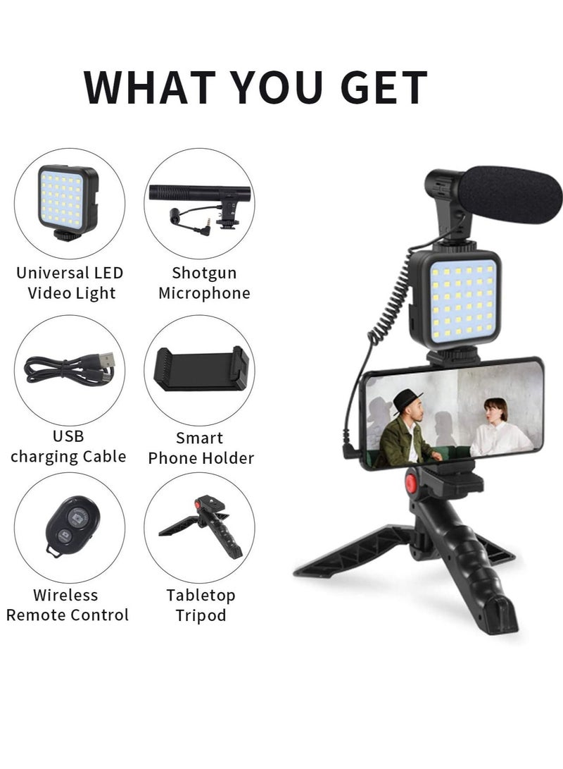 Phone Planet Smartphone Vlogging Tripod Kit with Fill Light, Microphone, Phone Clip For YouTube/Tiktok/Instagram/Fitness Yoga - Image 1