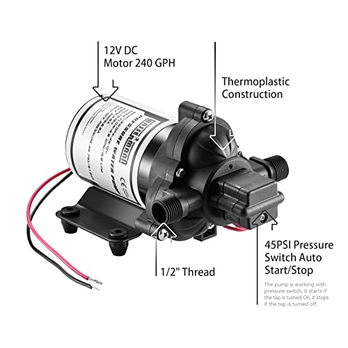 WASSERMANN RV Pump, 12V Self-priming RV Water Pressure Pump 4.0GPM 45PSI with Pressure Switch, for RV Marine Camping Yacht Garden - Image 4
