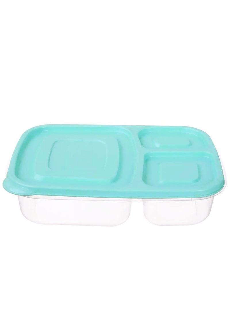 Generic - Deep plastic lunch box, 3 compartments, rectangular shape, capacity (2.2 liters), for trips, schools and clubs. Safe for use in the microwave and deep freezer, turquoise color. - Image 1