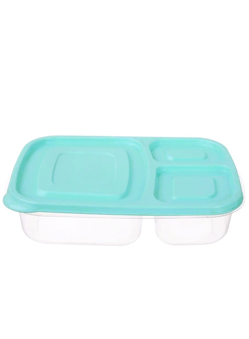Deep plastic lunch box, 3 compartments, rectangular shape, capacity (2.2 liters), for trips, schools and clubs. Safe for use in the microwave and deep freezer -Multicolour