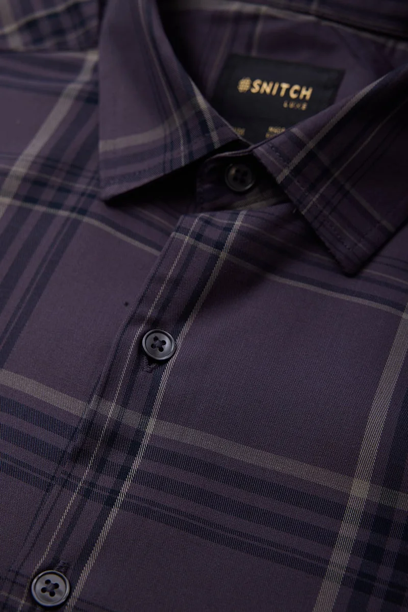 سنيتش Dark Purple Checkered Long Sleeve Slim Fit Luxe Shirt