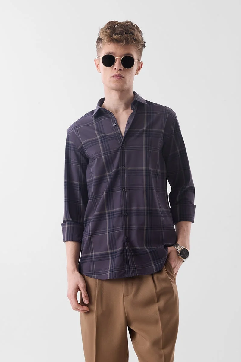 سنيتش Dark Purple Checkered Long Sleeve Slim Fit Luxe Shirt