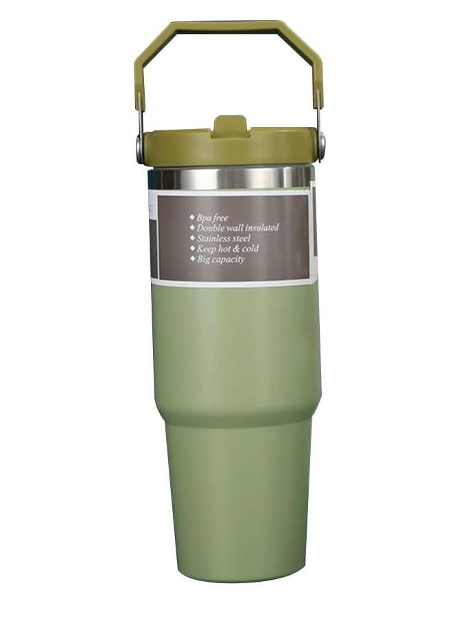 TIGER Stainless Steel Tumbler with Handle & Straw Lid – Vacuum Insulated Water Bottle, Leak-Resistant Flip Lid, Reusable for Home, Office, or Car - Image 1