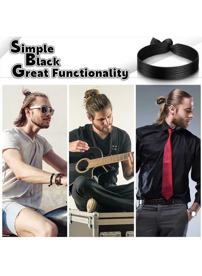 Jexine 36 Pcs Knotted Mens Hair Ties Elastic Flat Man Bun Hair Tie No Crease Breakage Hair Ties for Guys Strong Ponytail Holders for Men Black Man Bun Accessories Hair Bands Men with Thick Long Curly Hair - Image 4