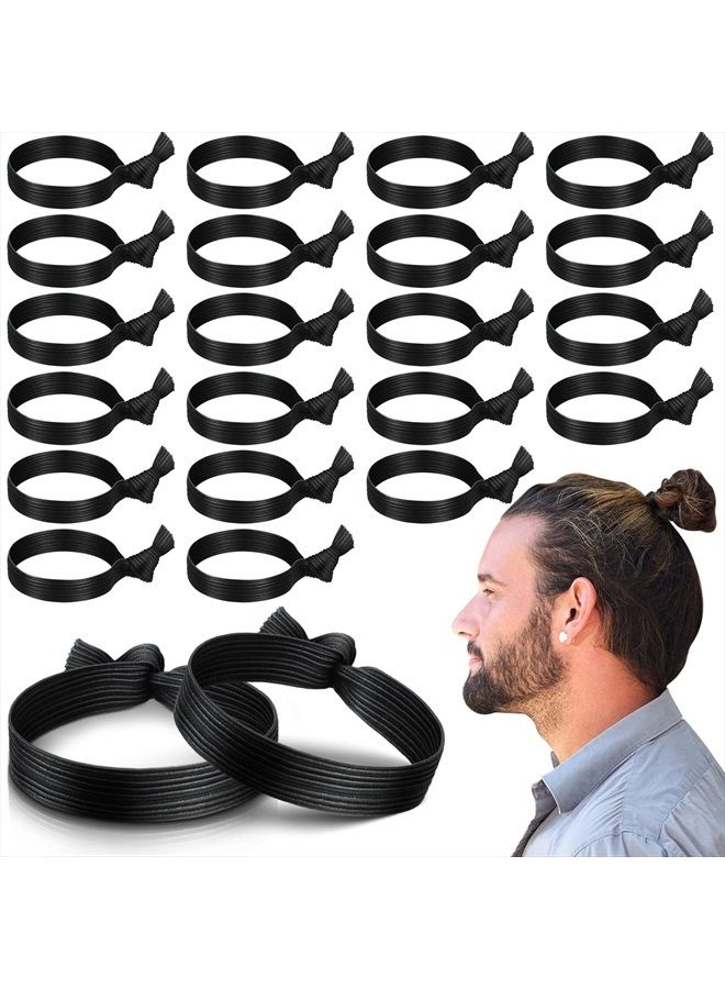 Jexine 36 Pcs Knotted Mens Hair Ties Elastic Flat Man Bun Hair Tie No Crease Breakage Hair Ties for Guys Strong Ponytail Holders for Men Black Man Bun Accessories Hair Bands Men with Thick Long Curly Hair - Image 1