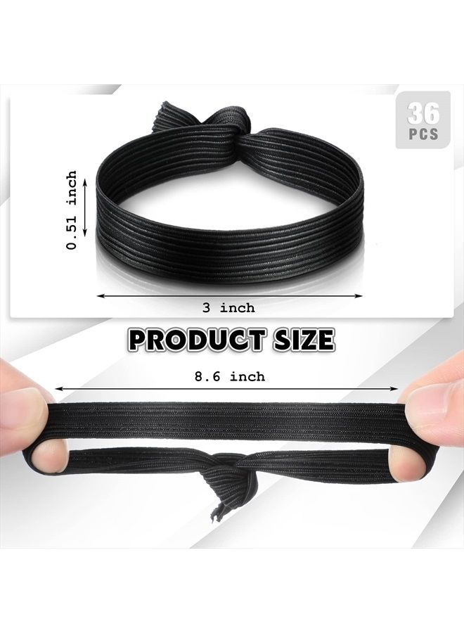 Jexine 36 Pcs Knotted Mens Hair Ties Elastic Flat Man Bun Hair Tie No Crease Breakage Hair Ties for Guys Strong Ponytail Holders for Men Black Man Bun Accessories Hair Bands Men with Thick Long Curly Hair - Image 2