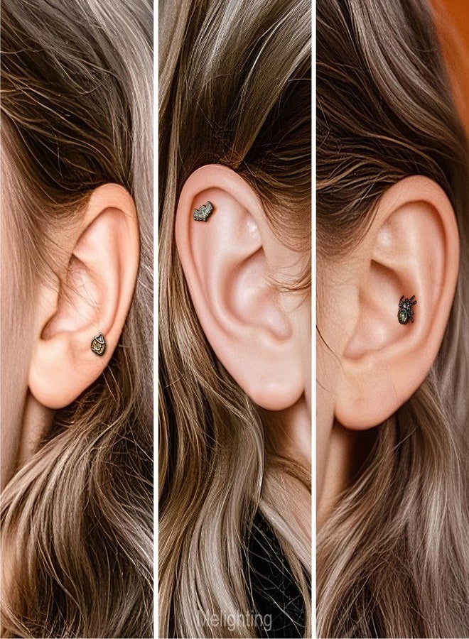 Melighting MeIighting 3PCS 16G Black Helix Earrings, 8 mm Internally Threaded Bat Cartilage Piercing Stainless Steel 316L, Halloween Pumpkin Spider Tragus Flat Back Lobe Stud For Women - Image 5
