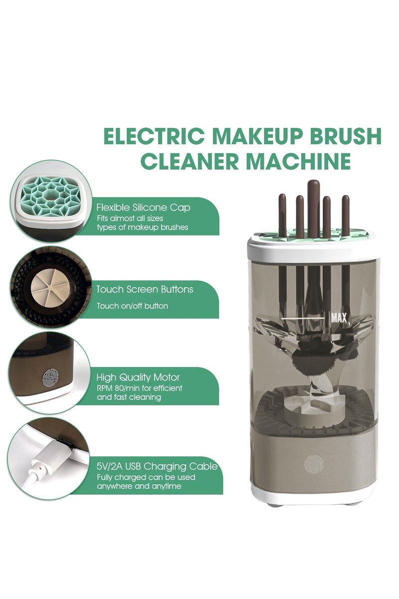 Gray Electric Makeup Brush Cleaner - Ultrasonic Cleaning with 80RPM Motor - Portable 1200mAh Rechargeable Design - Type-C Fast Charging & Water-Resistant Build - Ideal for Home/Travel/Professional Use - Gray Compact Design - Image 5