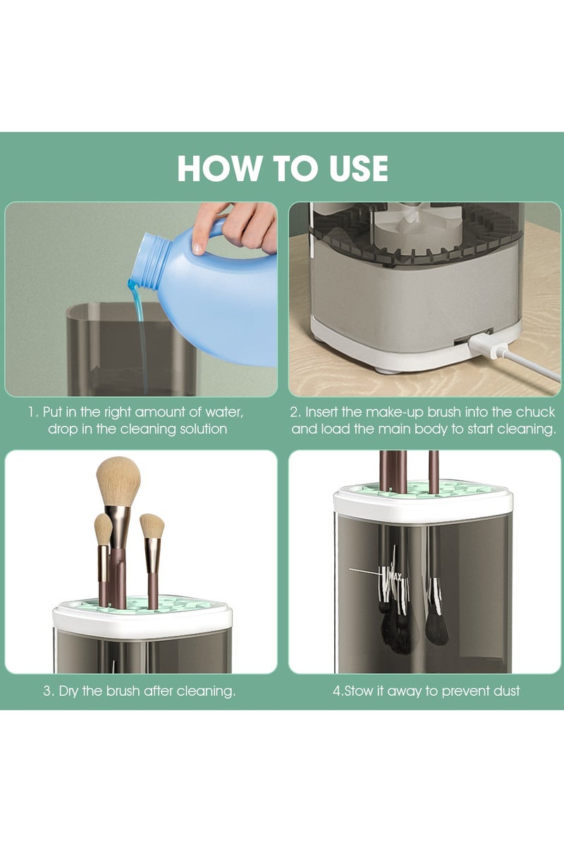 Gray Electric Makeup Brush Cleaner - Ultrasonic Cleaning with 80RPM Motor - Portable 1200mAh Rechargeable Design - Type-C Fast Charging & Water-Resistant Build - Ideal for Home/Travel/Professional Use - Gray Compact Design - Image 2
