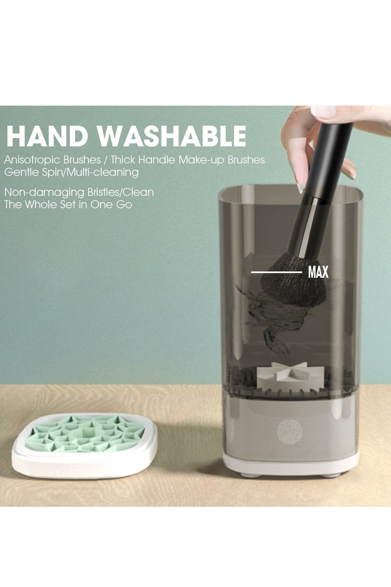 Gray Electric Makeup Brush Cleaner - Ultrasonic Cleaning with 80RPM Motor - Portable 1200mAh Rechargeable Design - Type-C Fast Charging & Water-Resistant Build - Ideal for Home/Travel/Professional Use - Gray Compact Design - Image 4