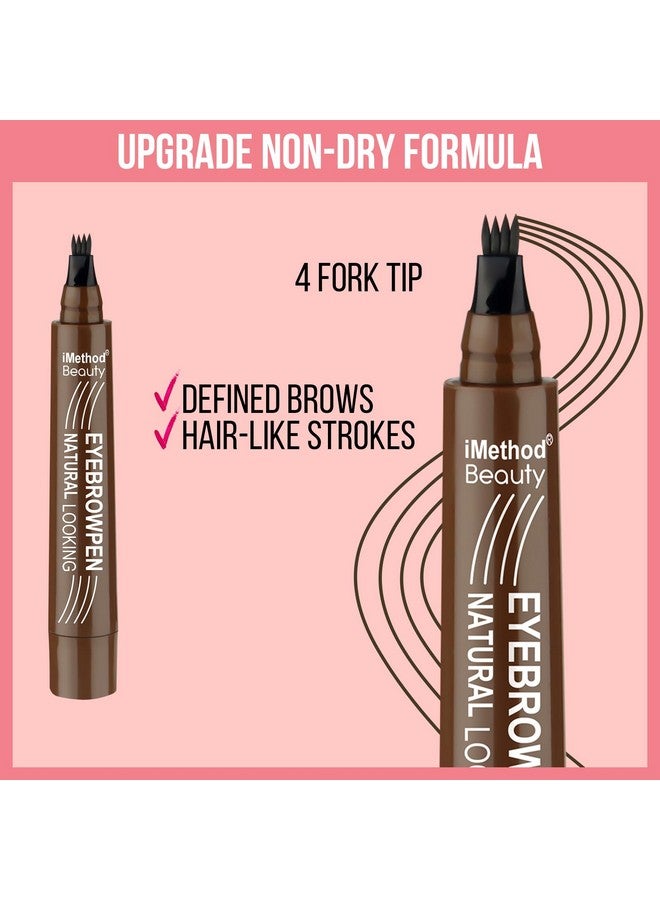 iMethod Microblading Eyebrow Pen - Eyebrow Pencil Magical Upgraded Eye Brow Pencils For Women With 4 Fork Tip & Spoolie Brush For Natural-Looking Hair-Like Defined Brows, Last All-Day, Light Brown - Image 4