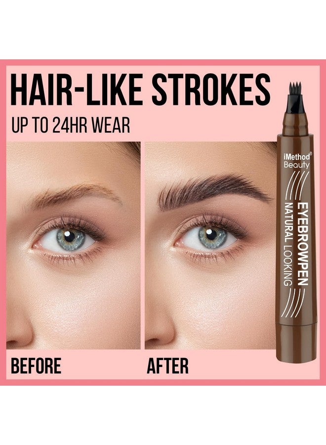iMethod Microblading Eyebrow Pen - Eyebrow Pencil Magical Upgraded Eye Brow Pencils For Women With 4 Fork Tip & Spoolie Brush For Natural-Looking Hair-Like Defined Brows, Last All-Day, Light Brown - Image 2
