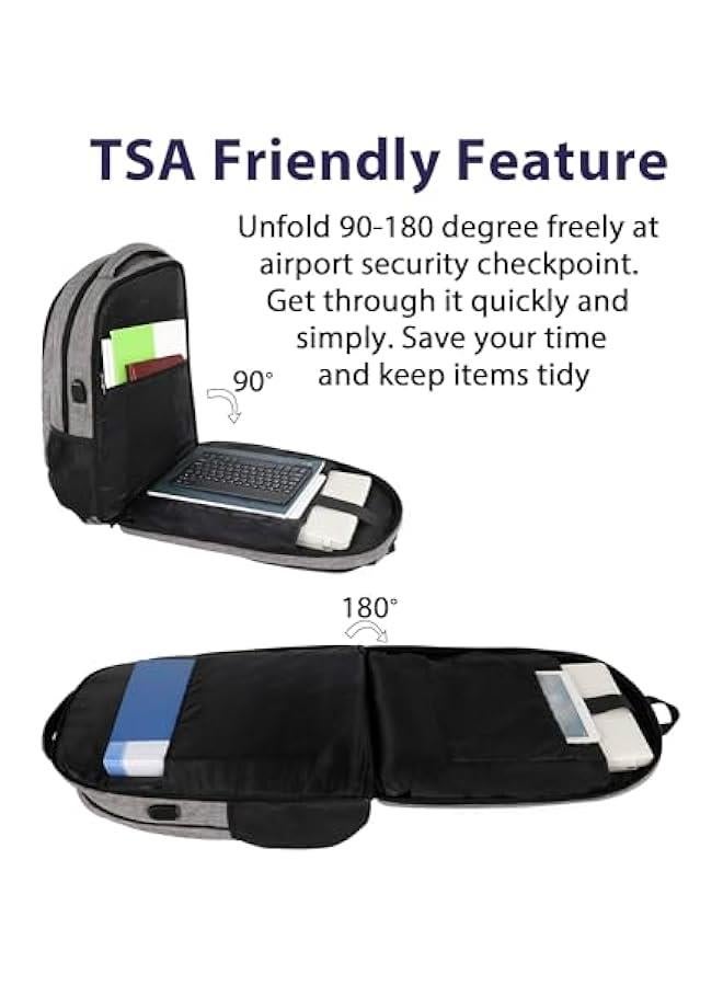 Arabest Travel Laptop Backpack, 17 Inch Work TSA Approved Carry on Backpack, Large Computer Business Bag for Men Women with USB Port and Trolley Sleeve, College School Rucksack Book Bag, Grey - Image 2