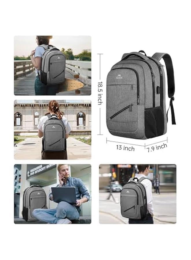 Arabest Travel Laptop Backpack, 17 Inch Work TSA Approved Carry on Backpack, Large Computer Business Bag for Men Women with USB Port and Trolley Sleeve, College School Rucksack Book Bag, Grey - Image 5
