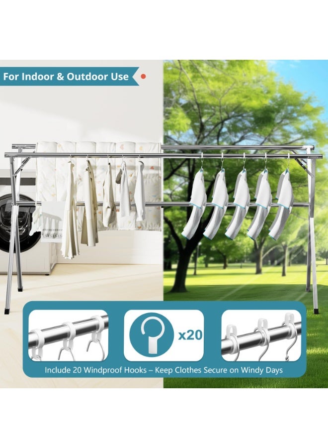 DOUGEI Clothes Drying Rack, Drying Rack Clothing Folding Indoor Outdoor, Heavy Duty Stainless Steel Laundry Rack, Foldable Portable Large Clothes Rack Garment Rack - Image 4