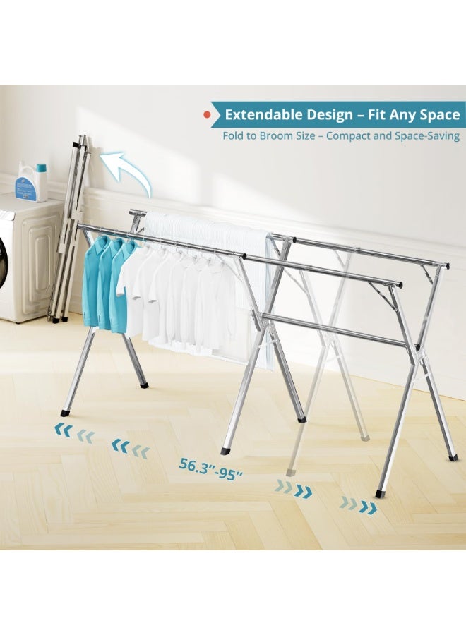 DOUGEI Clothes Drying Rack, Drying Rack Clothing Folding Indoor Outdoor, Heavy Duty Stainless Steel Laundry Rack, Foldable Portable Large Clothes Rack Garment Rack - Image 2