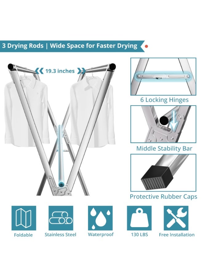 DOUGEI Clothes Drying Rack, Drying Rack Clothing Folding Indoor Outdoor, Heavy Duty Stainless Steel Laundry Rack, Foldable Portable Large Clothes Rack Garment Rack - Image 5