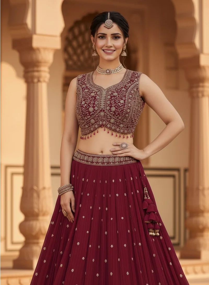 Lehar Pink  Pleated Lehenga Choli Set with Dupatta