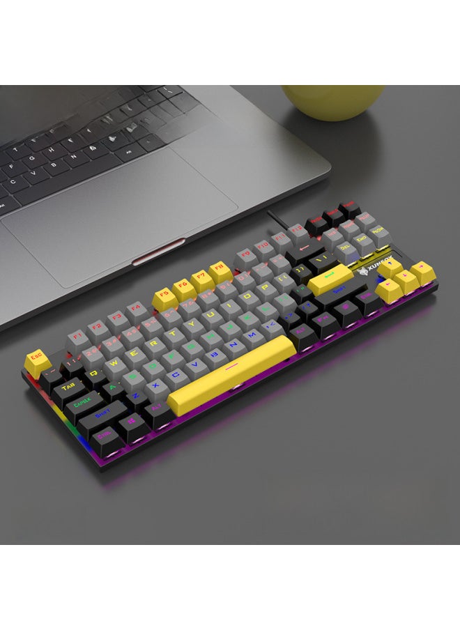 Generic - Hyun Silver Fox K80 Real Mechanical Keyboard 87 Key USB Luminous Green Axis Color Matching Keyboard E-sports Game Wholesale-Color:Color Matching White Powder - Image 1