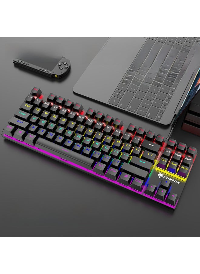 Generic - Hyun Silver Fox K80 Real Mechanical Keyboard 87 Key USB Luminous Green Axis Color Matching Keyboard E-sports Game Wholesale-Color:Color Matching White Powder - Image 1