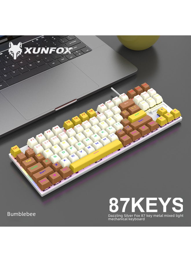 Generic - Hyun Silver Fox K80 Real Mechanical Keyboard 87 Key USB Luminous Green Axis Color Matching Keyboard E-sports Game Wholesale-Color:Color Matching White Powder - Image 1