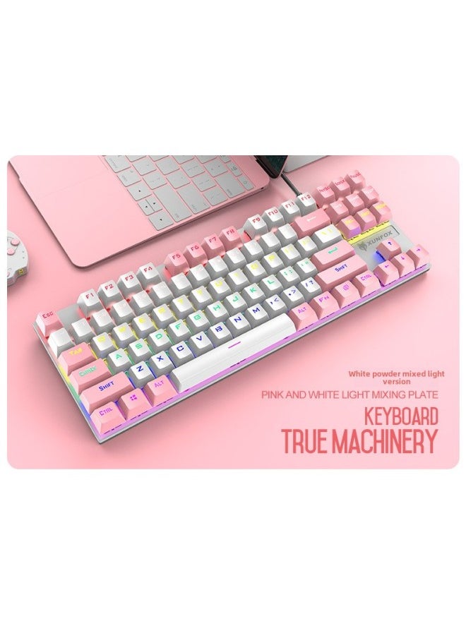Generic - Hyun Silver Fox K80 Real Mechanical Keyboard 87 Key USB Luminous Green Axis Color Matching Keyboard E-sports Game Wholesale-Color:Color Matching White Powder - Image 1