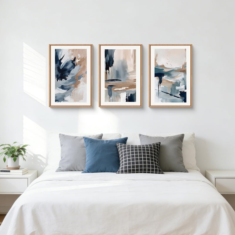 Aryroi Abstract Navy Blue Framed Canvas Wall Art Set,Neutral Brush Stroke Wall Decor,Watercolor Pastel Brown Artwork,Modern Minimalist Color Block Art Print For Living Room,Bedroom,Office-16 x24 x3 - Image 5