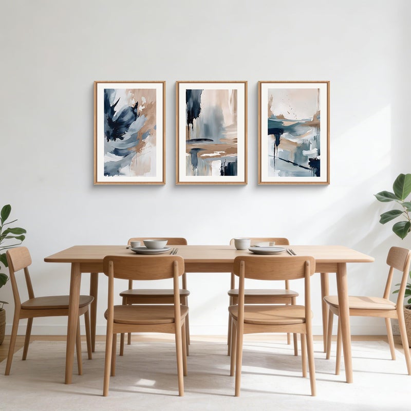 Aryroi Abstract Navy Blue Framed Canvas Wall Art Set,Neutral Brush Stroke Wall Decor,Watercolor Pastel Brown Artwork,Modern Minimalist Color Block Art Print For Living Room,Bedroom,Office-16 x24 x3 - Image 4