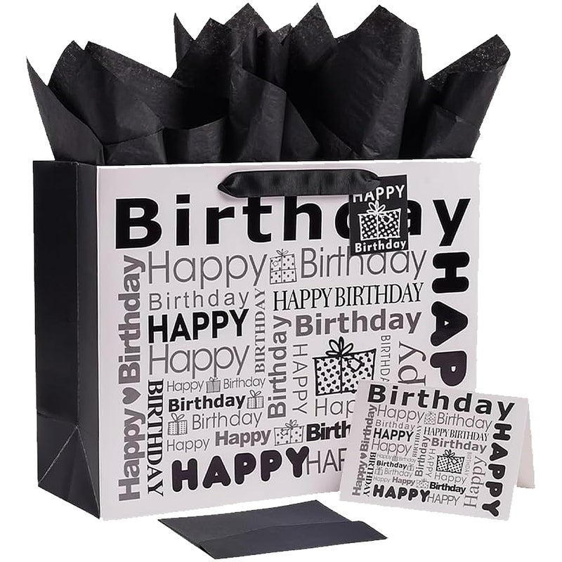JWSCYSY 1Pcs White and Black Large Gift Bags with Tissue Paper Happy Bithday Gift Bag for Men Women Birthday 126 x 1025 x 47 - Image 3