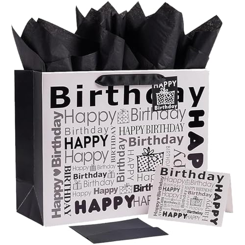 JWSCYSY 1Pcs White and Black Large Gift Bags with Tissue Paper Happy Bithday Gift Bag for Men Women Birthday 126 x 1025 x 47 - Image 2