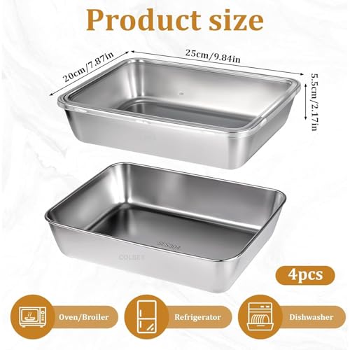 Honbuty 2000ML Stainless Steel Food Storage Container with Transparent Lid |Food Serving and bakingTray for Kitchen, Microwave, Freezer, Dishwasher Safe (Silver, Rectangle) (4) - Image 2
