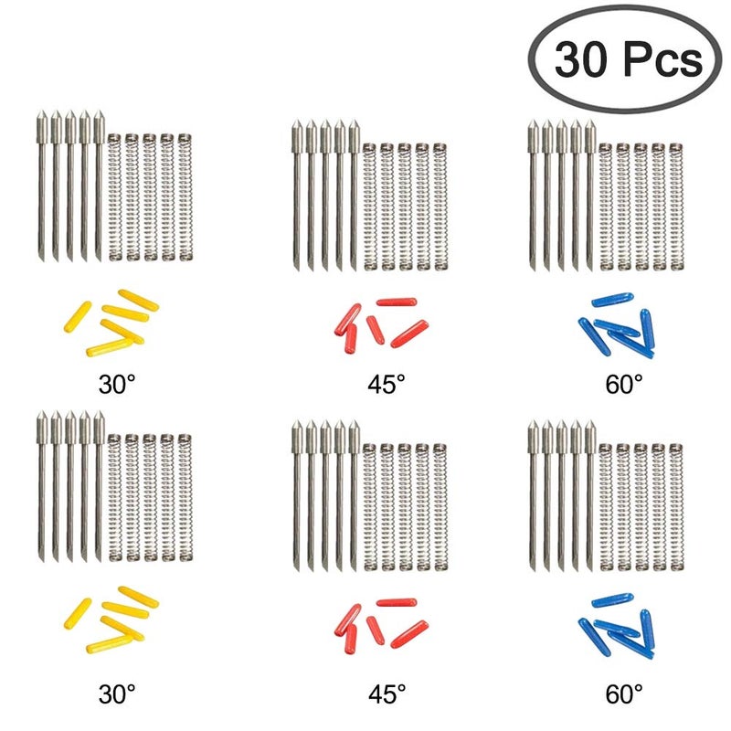 AFUNTA 30 pcs 30/45 /60 Degree Carving Knife Vinyl Cutter Plotter Cutting Blades for CB09 CB09U Graphtec â€“ Blue, Yellow, Red - Image 2