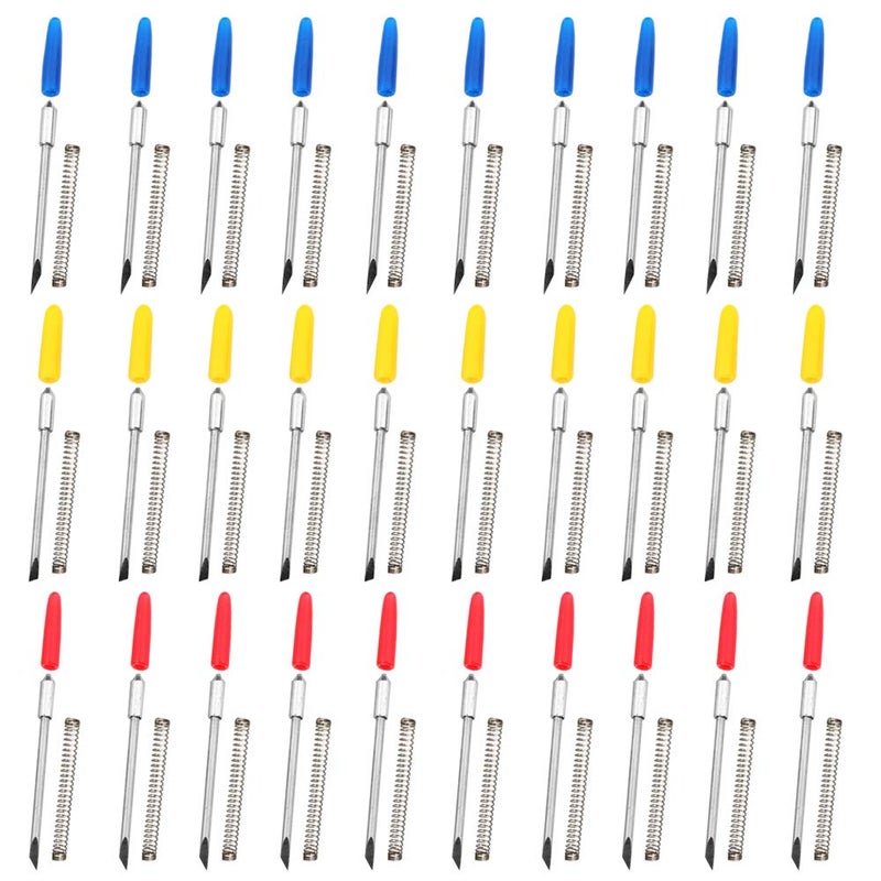 AFUNTA 30 pcs 30/45 /60 Degree Carving Knife Vinyl Cutter Plotter Cutting Blades for CB09 CB09U Graphtec â€“ Blue, Yellow, Red - Image 1